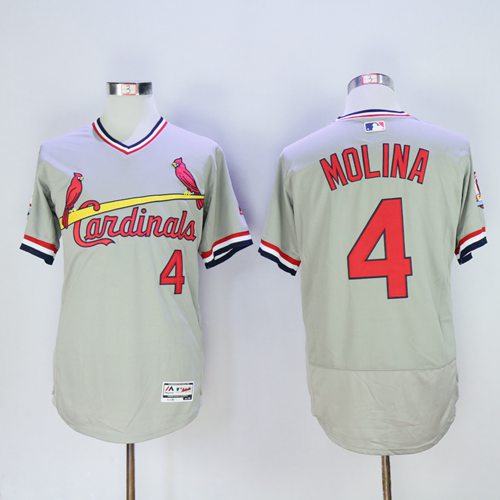 Cardinals #4 Yadier Molina Grey Flexbase Authentic Collection Cooperstown Stitched MLB Jersey - Click Image to Close